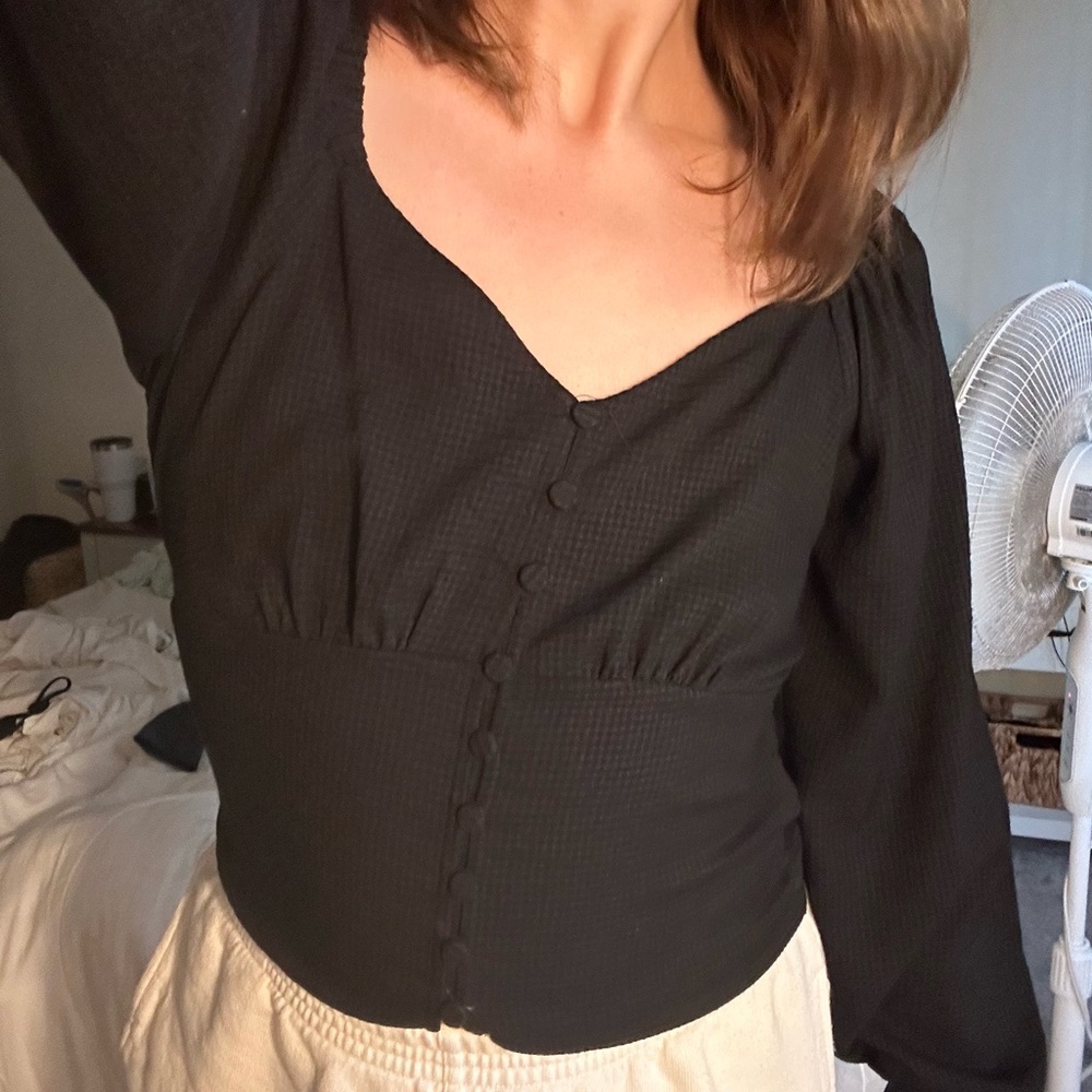 Madewell Black Button-Front V-Neck Peplum Blouse